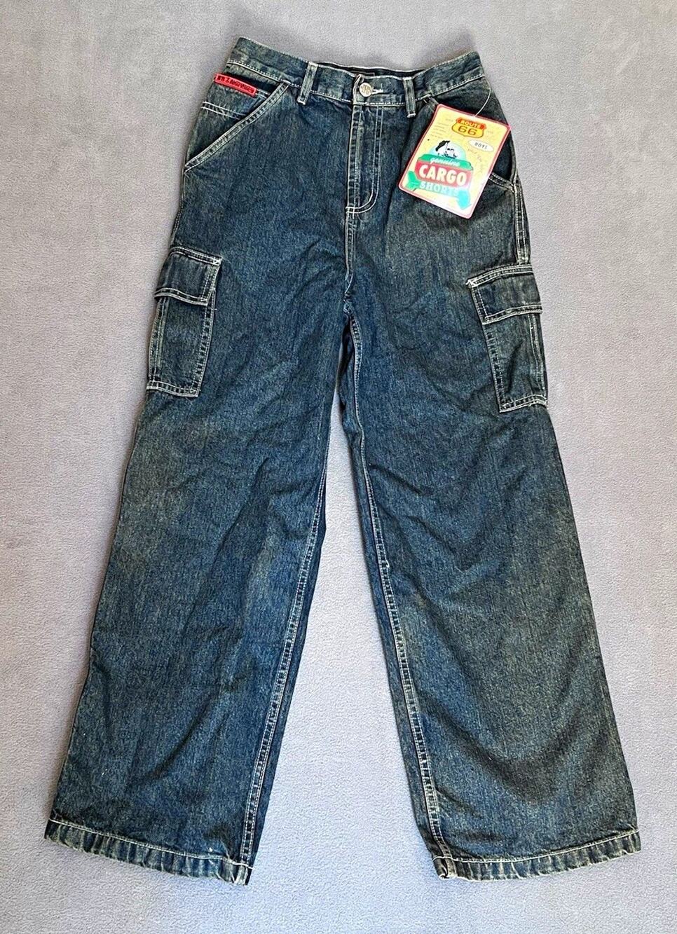 Route 66 Boys Cargo Jeans Size 12 Blue Denim 100% Cotton Baggy Skater NOS Y2K